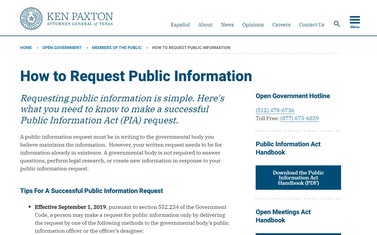 Oldham County inmate records Texas public information request guidance